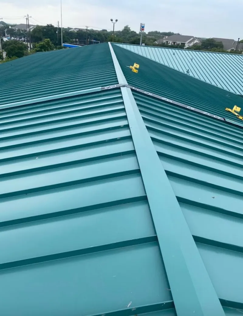 Green commercial metal roof ridge and valley for Metal Roof Repair in Bardmoor